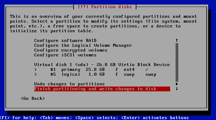 Finish partitioning and write changes to disk
